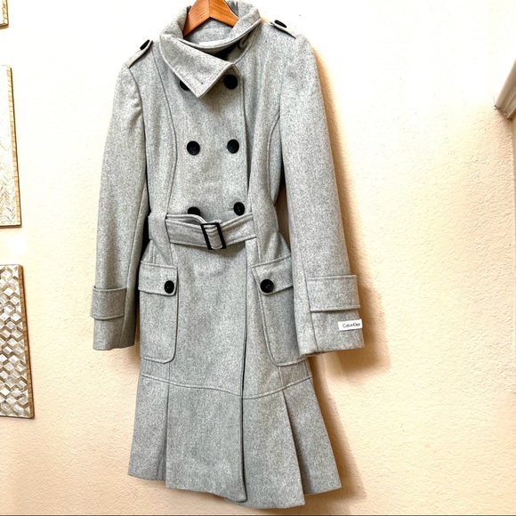 Calvin Klein Grey Wool Blend Coat - Picture 2 of 14